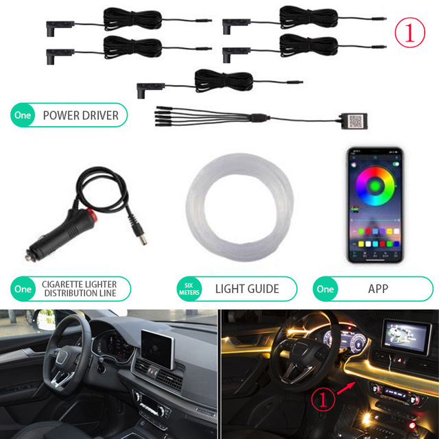 Auto Rear Car Neon Lamp Interior Ambient Lighting Lights RGB Atmosphere Lamp Fiber Optic for Automobile APP Control LED Strips