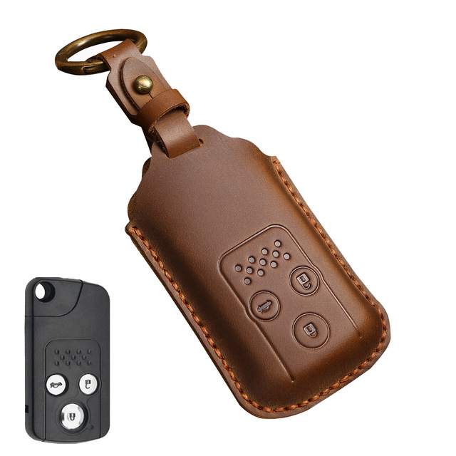 Luxury Leather Car Key Case Cover Fob Protector Key Chain Holder For Honda Odyssey Accord Crosstour Accessories Remote Keyring