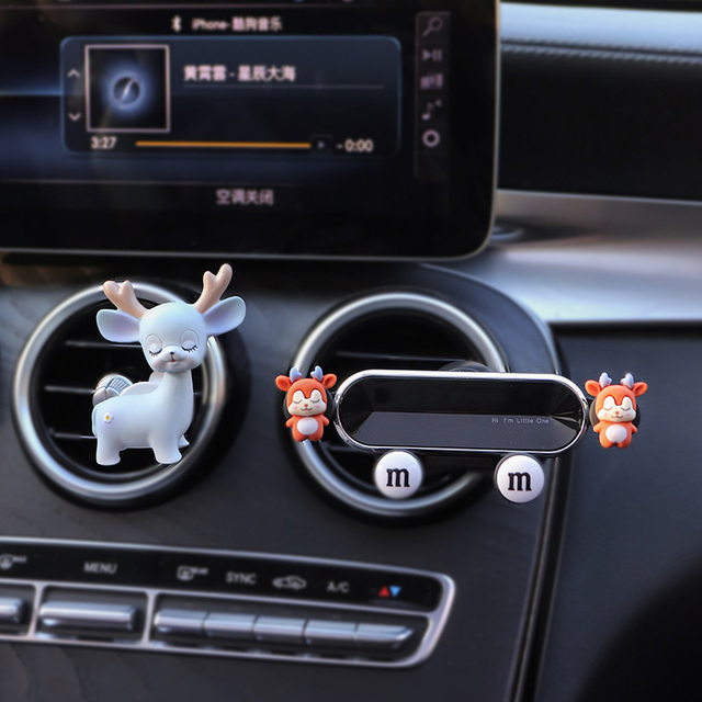 Cute Universal Car Phone Holder Air Conditioning Air Outlet Decoration Air Freshener Car Perfume Ladies Auto Interior Accessories