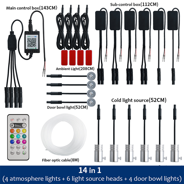 10 in 1 Car Atmosphere Lights USB RGB LED Strip Lights With APP Remote Control Auto Interior Decorative Ambient Dashboard Neon Lamp For Car Accessories