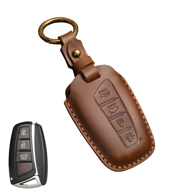 Luxury Leather Key Case Fob Cover Keychain Holder For Hyundai IX35 IX45 Elantra Santafe Equus Genesis Accessories Keyring Bag