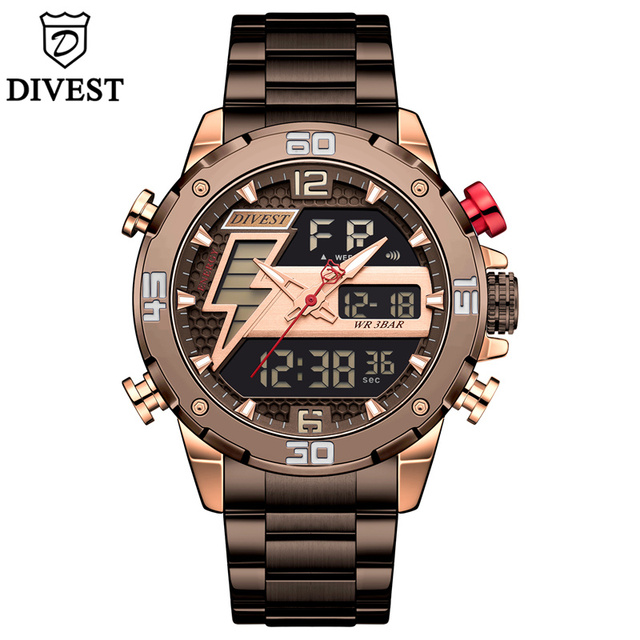 DIVEEST Authentic Gold Watch Men Luxury Brand Analog Quartz Casual Sports Watch Digital Military Chronograph Wrist Watches for Men