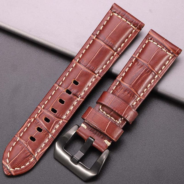 Genuine leather watches black brown red blue green orange women men watch strap for bam accessories 20mm 22mm 24mm