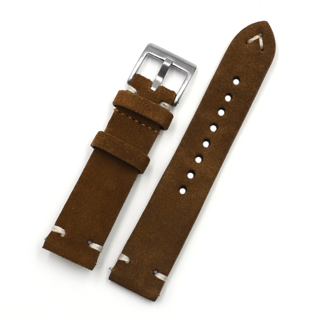 Suede Leather Watch Strap Band 18mm 20mm 22mm 24mm Brown Coffee Watchstrap Handmade Stitching Replacement Wristband