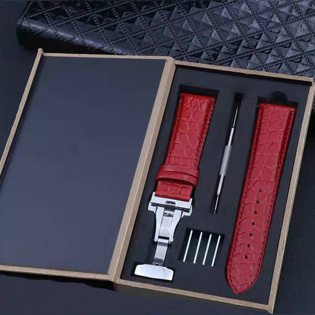 Quick release crocodile genuine leather watch strap parts red white 20mm 22mm animal skin straps with wooden box and tool