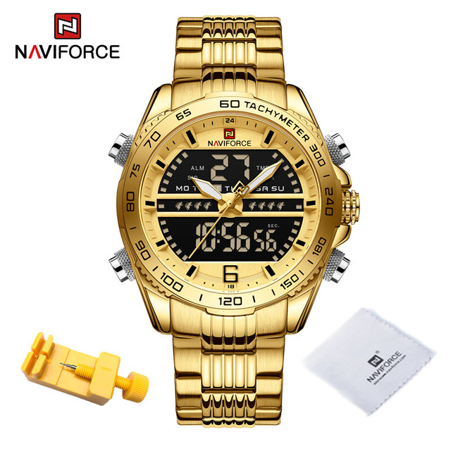 Luxury Brand NAVIFORCE Digital Men Sports Watch Steel Band Waterproof Chronograph Luminous Alarm Clock Quartz Male Wristwatch