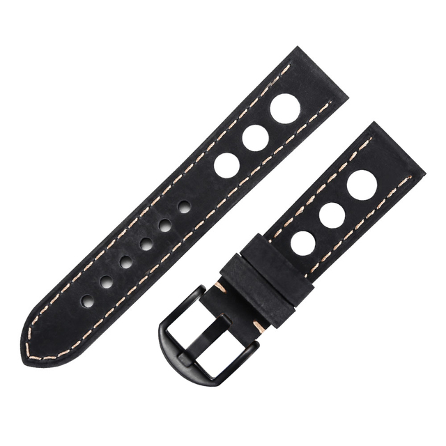 Soft Leather Watch Strap with Buckle, Antique Brown, Breathable, Cowhide, Three Holes, 20mm 22mm