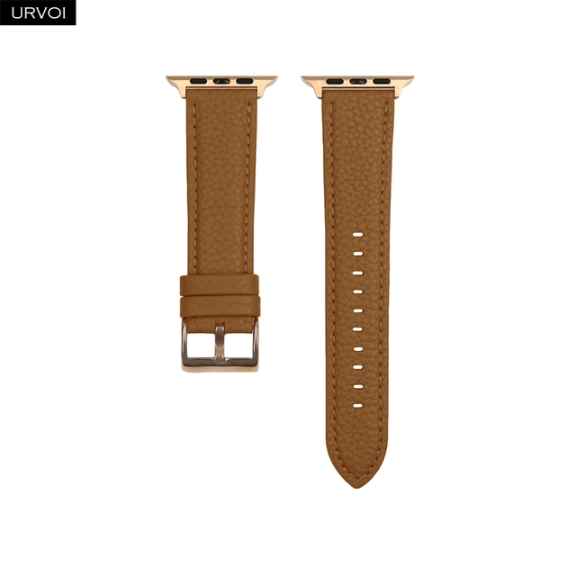 URVOI Strap for Apple Watch Series 7 6 SE 5 4 3 2 1 Genuine Litchi Grain Leather Band for iWatch Black Rose Gold Buckle 40 44mm