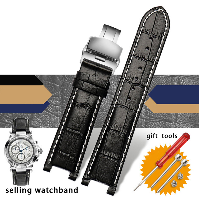 Slub style prong cowhide leather watch strap for GC gu-ess pasha male bracelet 20*11mm 22*13mm prong end watchband butterfly strap