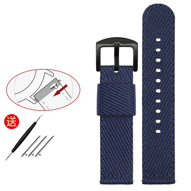 Senior Nylon Watchband 18mm 19mm 20mm 21 22mm 23mm 24mm Dark Blue Watch Strap Quick Release Bar Waterproof Bracelet Wrist Band