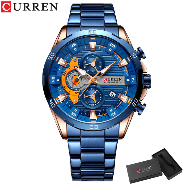 CURREN Men Fashion Waterproof Sport Quartz Chronograph Wristwatch Luxury Stainless Steel Watch With Luminous Relogio Masculino