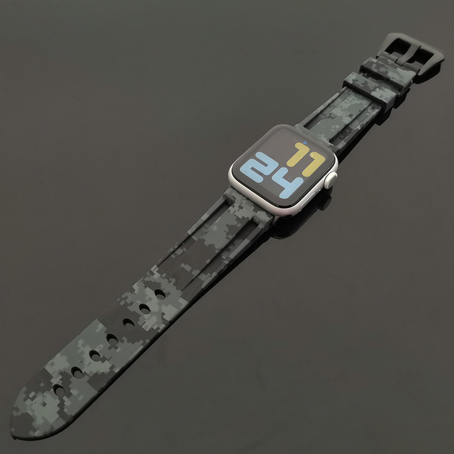 Silicone Camouflage Watch Strap for Apple Watch 42mm 44mm 45mm for iWatch Series 4/5/6/SE/7 38mm 40mm 41mm Military Bracelet