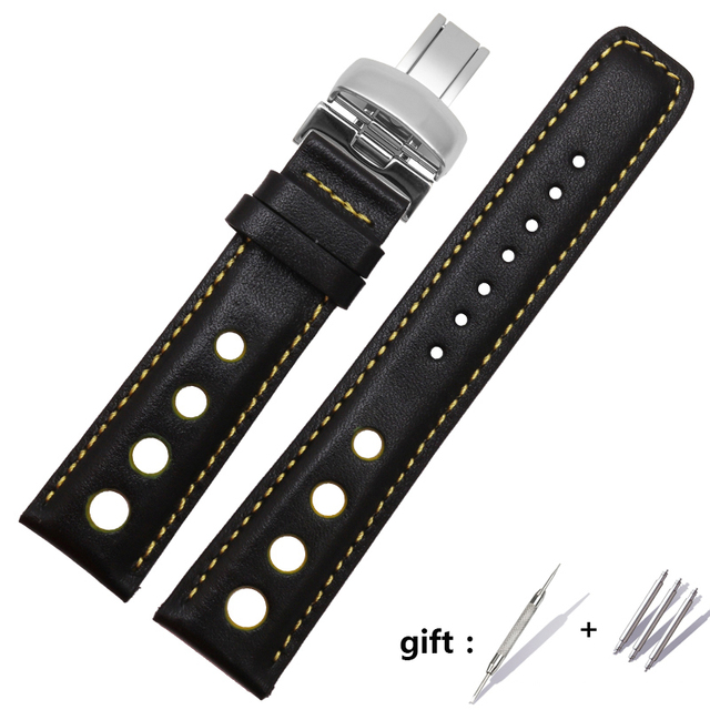 Watchband 20mm Genuine Leather Strap for PRS516 Men's Watches Band with Butterfly Clasp Black Brown Soft Cowhide Leather Strap