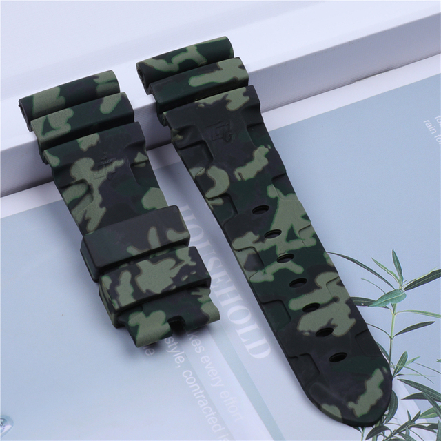 24mm 26mm Camouflage Colorful Silicone Rubber Watch Band Replacement For Panerai Watch Strap Waterproof Watchband Pin Buckle