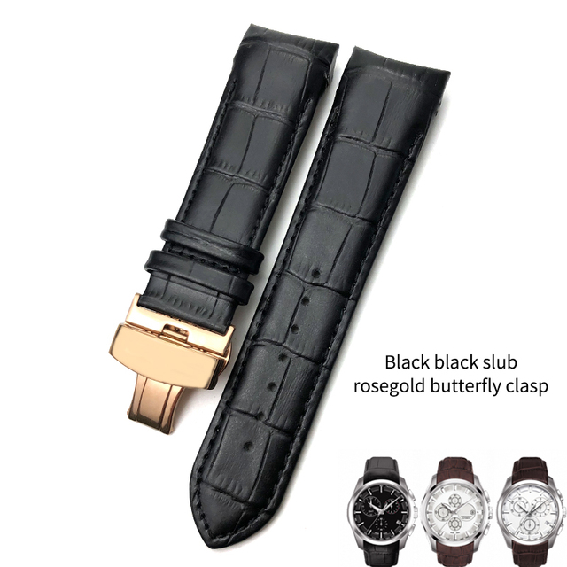 22mm 23mm 24mm Curved End Genuine Leather Watchband Fit For Tissot T035617 Cowhide Watch Strap Butterfly Clasp Bracelets Men