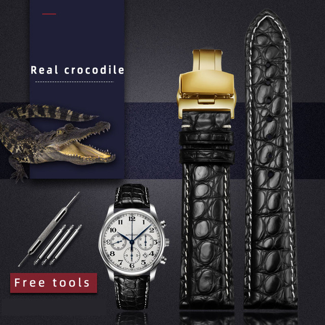 For any wristband luxury genuine crocodile leather watchband 18mm 19mm 20mm 21mm 22mm black brown straps