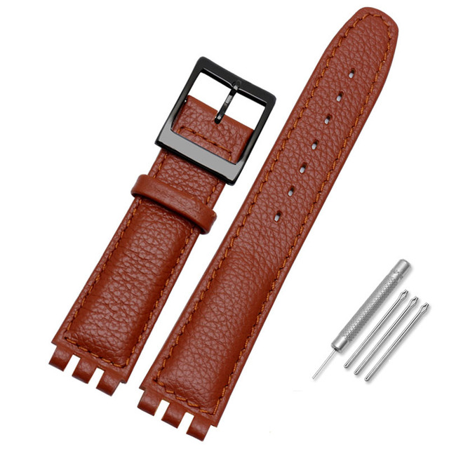 Leather Watch Strap Waterproof For Swatch YIS415/414 YCS YAS YGS 17mm Replacement Cowhide Watch Band Concavo Convex Watch Bracelet