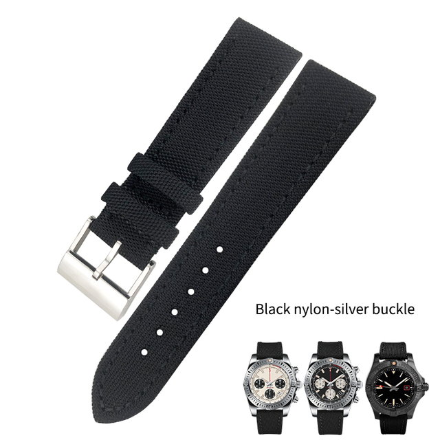 22mm Top Quality Nylon Watch Band Watchband Black Gray For Breitling Strap For Bentley World Avenger/Bentley Strap