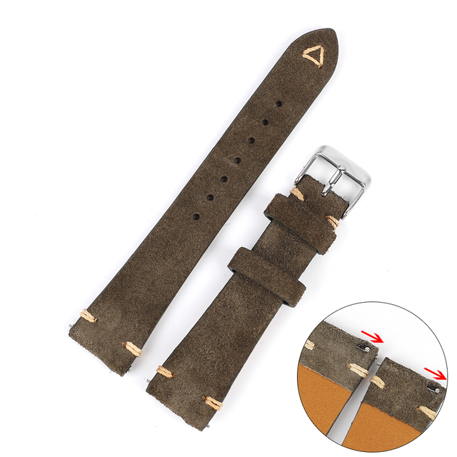 Vintage Suede Leather Watch Band 20mm 22mm Blue Brown Watch Strap Replacement Wristband Handmade Stitching Watchband