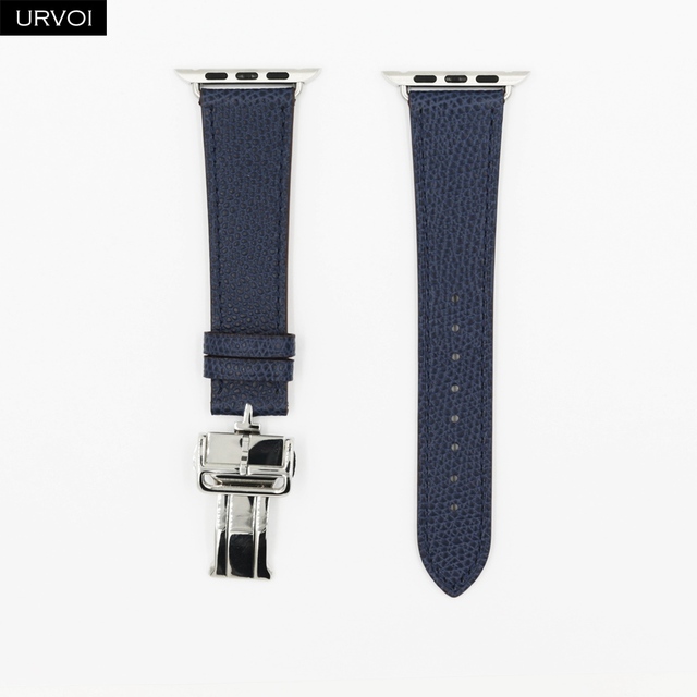 URVOI Deploy Buckle Band for Apple Watch Series 7 6 SE 5 4 3 21 Single Round Strap for iwatch 40 44mm Swift Leather Band Strap