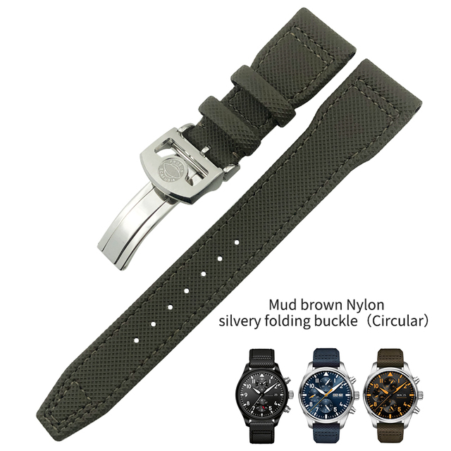 20mm 21mm 22mm Nylon Fiber Leather Watchband Fit For IWC IW377729 IW389001 Big Pilot Watch High Quality Green Blue Black Strap