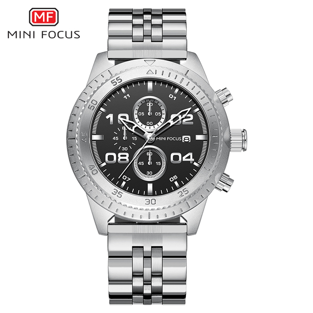 MINIFOCUS Fashion Sports Men Watches Leisure Waterproof Quartz Watches Stainless Steel Strap Chronograph Auto Date Multifunction