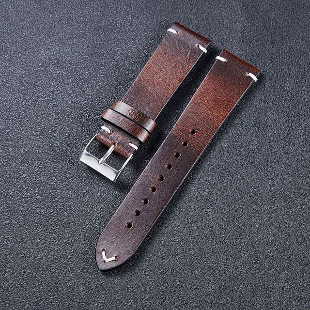 Vintage Leather Watchband Dark Brown Green Distressed Oil Wax Leather Watch Strap 20mm 22mm Quick Release Cowhide Watch Strap