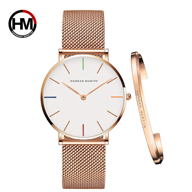 Women Watch 1 Set Bracelet Japan Quartz Simple Movement Waterproof Rose Gold Stainless Steel Mesh Ladies Watch relogio feminino