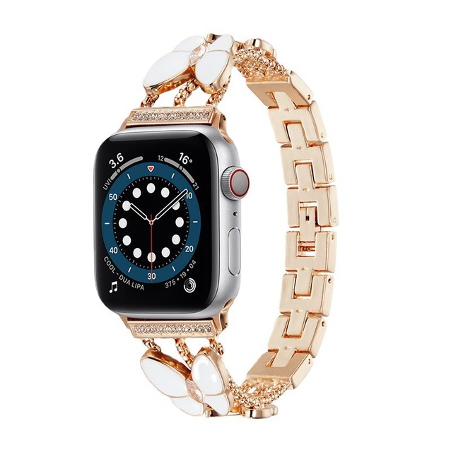 Strap for Apple Watch Band SE Series 7 6 5 4 45mm 41mm 44mm 40mm Bling Butterfly Stainless Steel Bracelet for iWatch 3 42mm 38mm