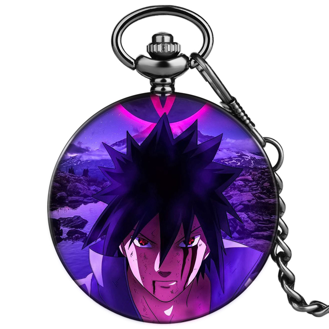 2022 new style customize men women advanced purple japan animation personality style unisex quartz pocket watch with thick chain