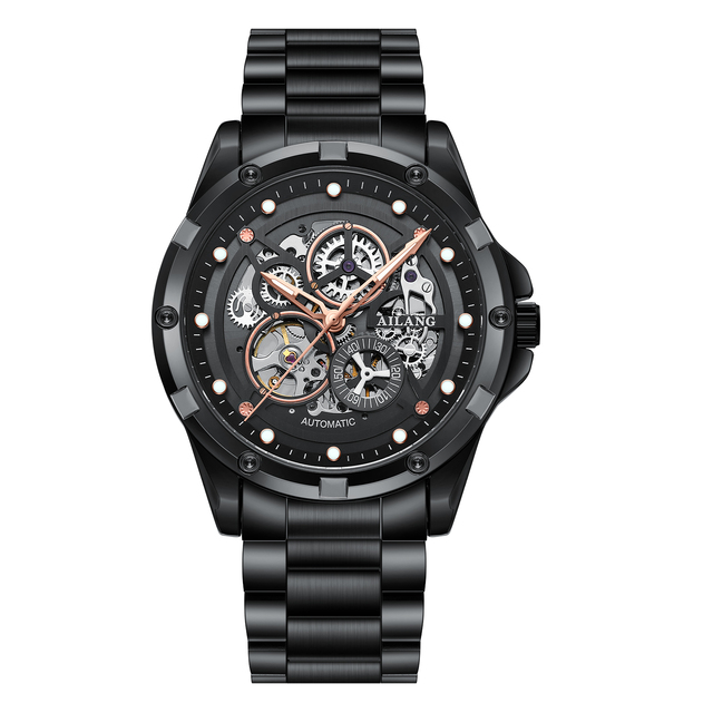 2022 AILANG Skeleton Luxury Watch Men Automatic Mechanical Watch Stainless Steel Black Waterproof Watch Relogio