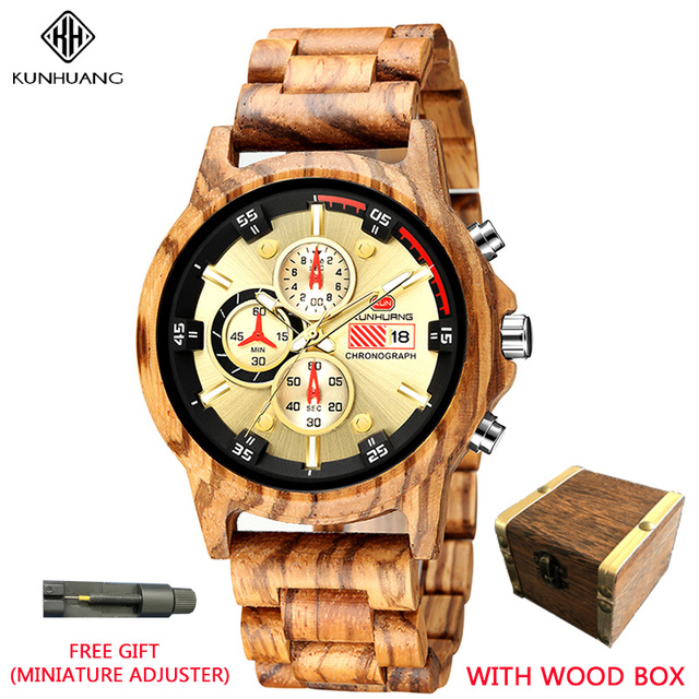 Kunhuang Wooden Watch Men Watches Customized Watches Personality Creative Design Logo Letter Engraved Carved Clock