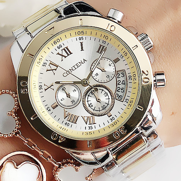 Contena-Women's Watches Stainless Steel Gold Quartz Wrist Watch Original Luxury Brand Geneva Ladies