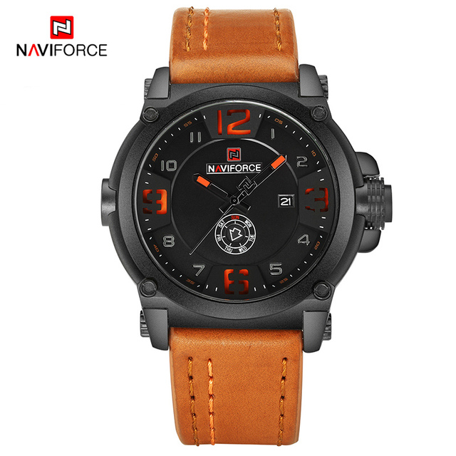 NAVIFORCE Men's Watch Fashion Sports Waterproof Wristwatches Male Military Leather Band Quartz Watch Calendar Relogio Masculino