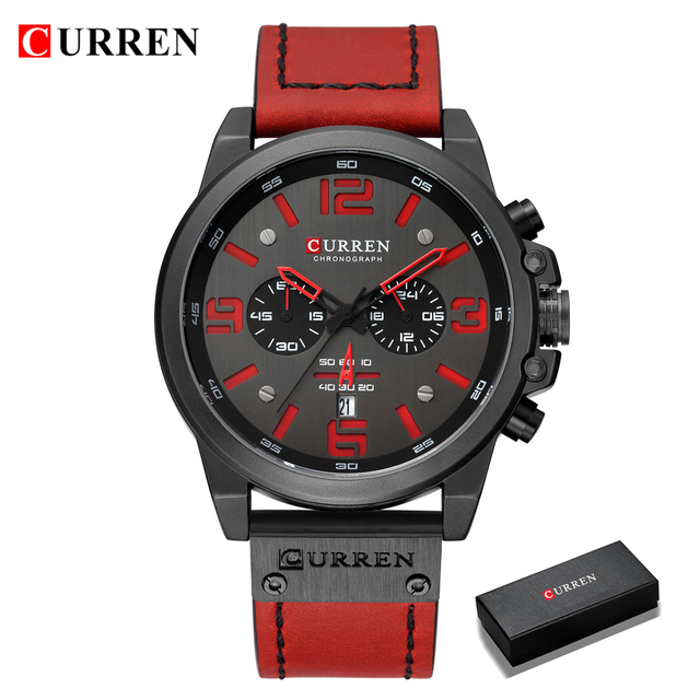 CURREN-Watches-Men's Distinguished,Luxury Watch Brand,Water Resistant,Sports,Wrist Watch,Chronograph,Quartz Genuine Leather Military,Men