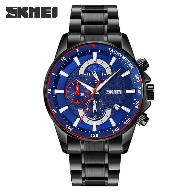 SKMEI New Men Watch Luxury Brand Sport Quartz Mens Watches Full Steel Waterproof Stopwatch Wristwatch Men Relogio Masculino