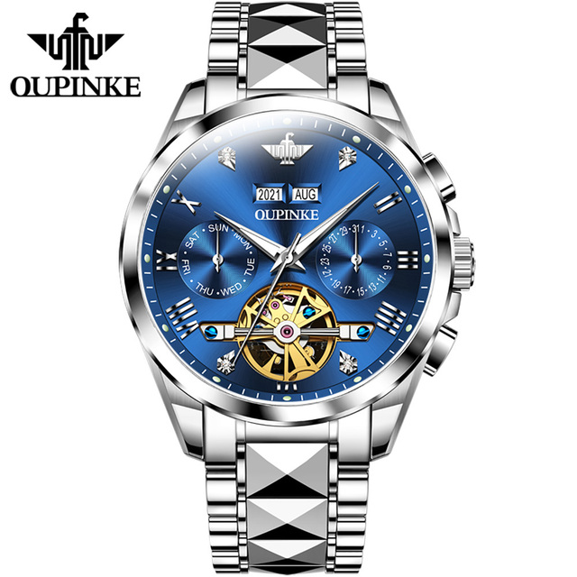 OUPINKE Watch for Men Luxury Brand Tourbillon Watches Sapphire Glass Tungsten Steel Waterproof Men Mechanical Wristwatches