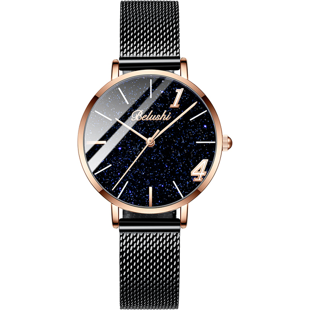 Men's quartz rose gold black stainless steel luxury fashion simple wrist watch