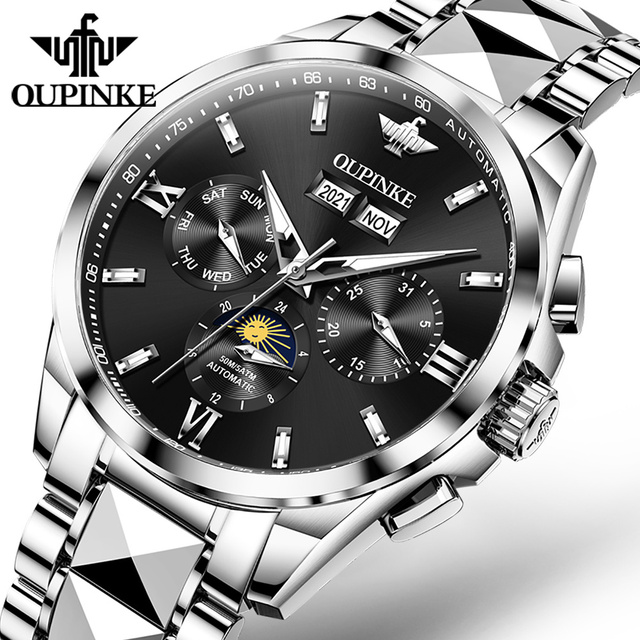 OUPINKE Men's Watch Perpetual Calendar Automatic Watch Luxury 50M Waterproof Sapphire Crystal Men Mechanical Wristwatches 3201