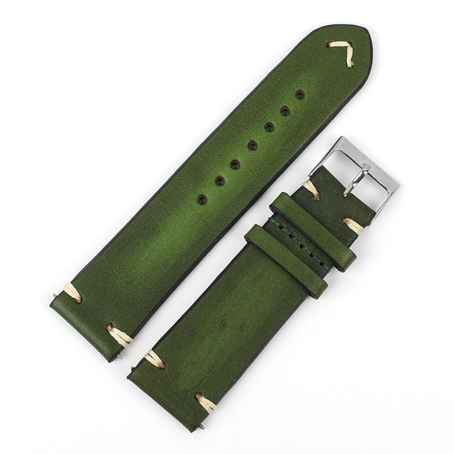 Genuine Leather Watchband 18mm 20mm 22mm 24mm Handmade Stitching Bottom With Lychee Pattern Watch Strap Replacement Strap