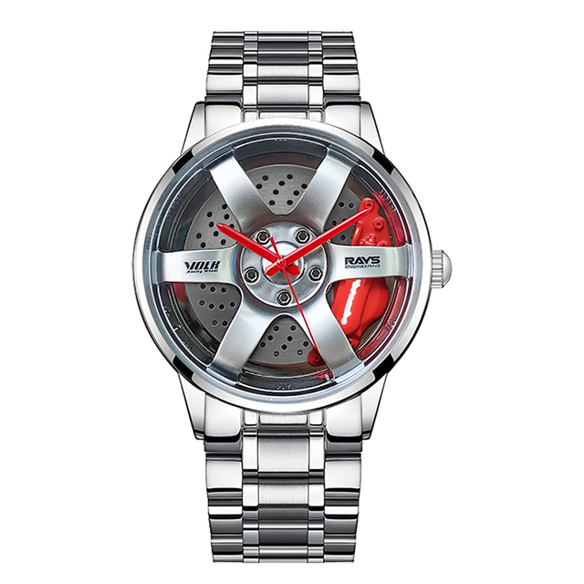 3D Spinning Unique Model Rim Watch Hub Custom Design Sports Car Frame Watch Waterproof Creative Men's Watch Wheel Wristwatch Clock