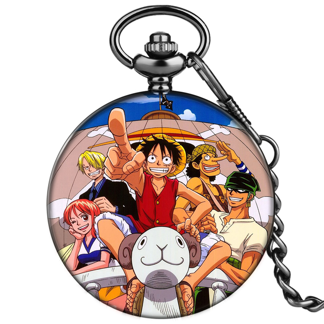 Cartoon Character Pattern Custom Men Fashion Pocket Watch With Neutral Thick Chain High-end Unisex Quartz Watches Birthday Gift