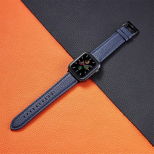 Business Style Strap for Apple Watch Series 40 44mm Litchi Grain Leather Buckle Band for iWatch 2 3 4 5 6 SE 38 42mm Watch Band