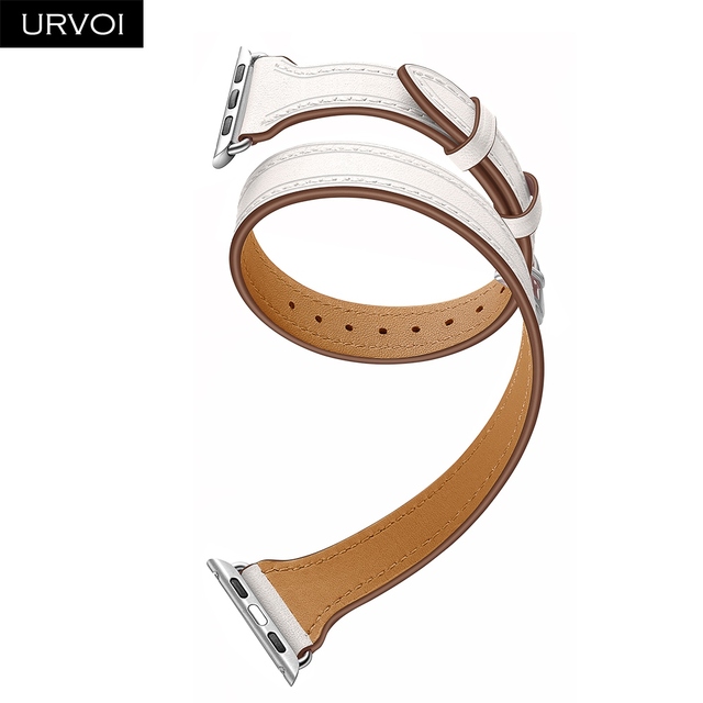 URVOI Double Round for Apple Watch Band Series 7 6 SE 5 4 3 Luxury Strap for iWatch Soft Genuine Leather Wrist Loop 40 41 44 45mm