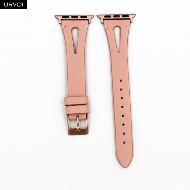 URVOI Leather Band for Apple Watch Series 7 6 SE 5 4 3 Strap for iwatch 41 45mm T Hole Flowers Printed Wrist Women Band