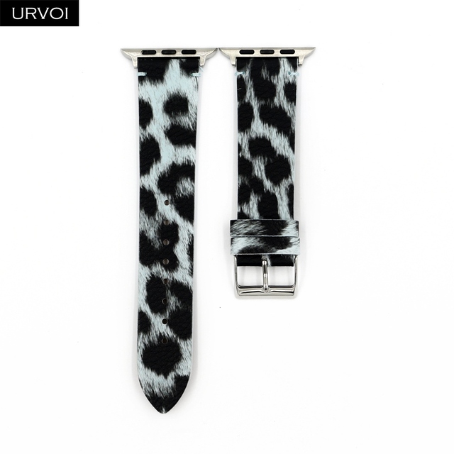 URVOI Leather Strap for Apple Watch Series 7 6 SE 5 4 3 2 1 Printing Strap for iWatch PU Leather Leopard Modern Style 41 45mm
