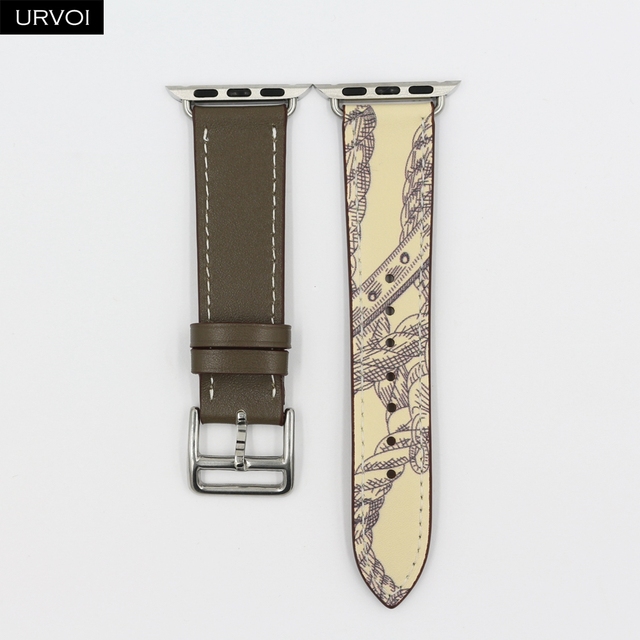 URVOI Printed One Round for Apple Watch Series 7 6 SE 5 4 3 2 Band Swift Leather Strap for iWatch 41 45mm Handmade Wristwatches 2020