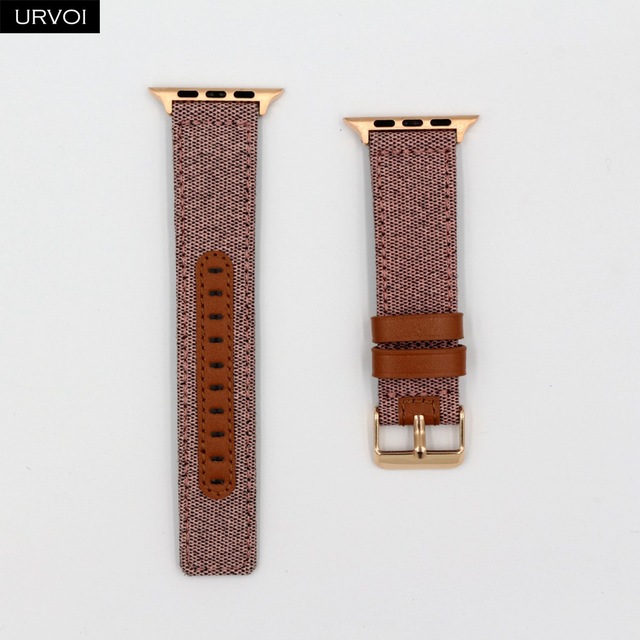 URVOI strap for apple watch 7 6 SE 5 4 3 2 1 band for iwatch canvas band 41 45mm outboard style leather back watch accessoiries