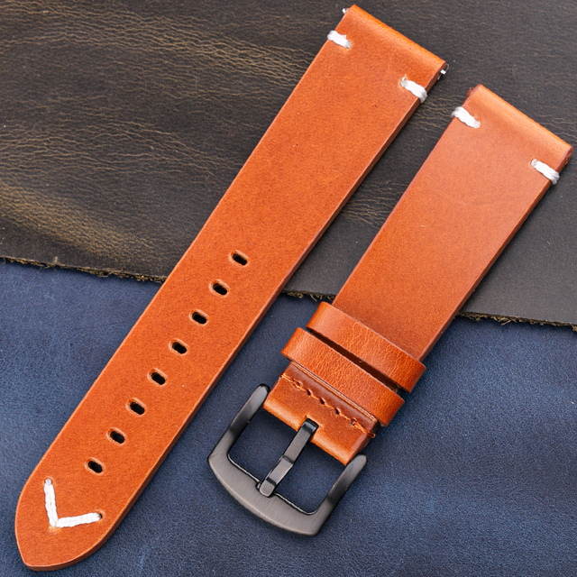 Oil Wax Genuine Leather Watch Band Handmade Cowhide Strap Women Men 18mm 20mm 22mm 24mm Quick Release Vintage Strap Accessories