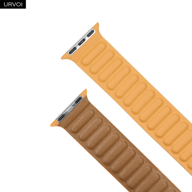 URVOI Leather Link for Apple Watch Band for iwatch Series 7 6 SE 5 4 3 2 1 Two Tone Strap with Magnet Loop Buckle 40 41 44 45mm